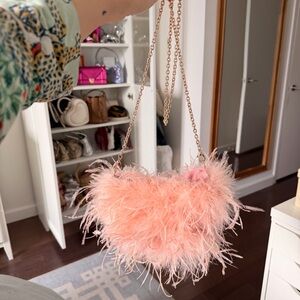 LOFT Light Pink Feather Handbag with Gold Crossbody Chain